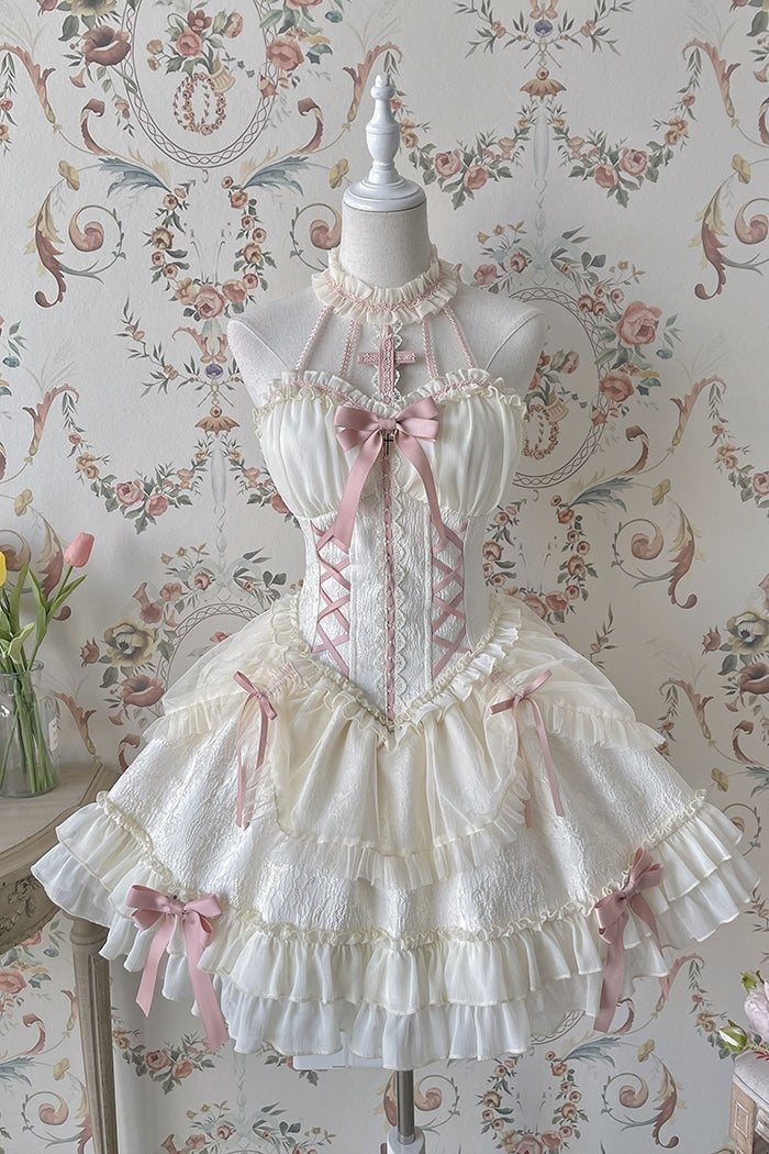 The Queen Of Lolitas Dress - Beige & Pink Ribbons / XS - dress