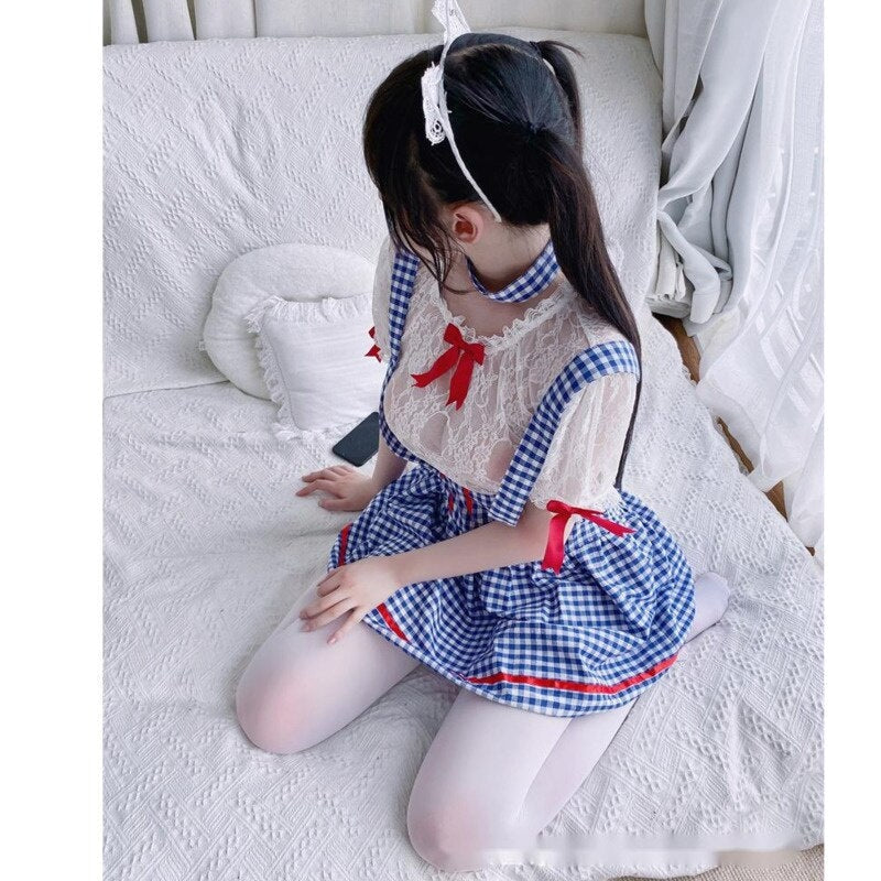 Tiny Alice Lingerie Set - alice in wonderland, blue skirt, country, plaid skirts