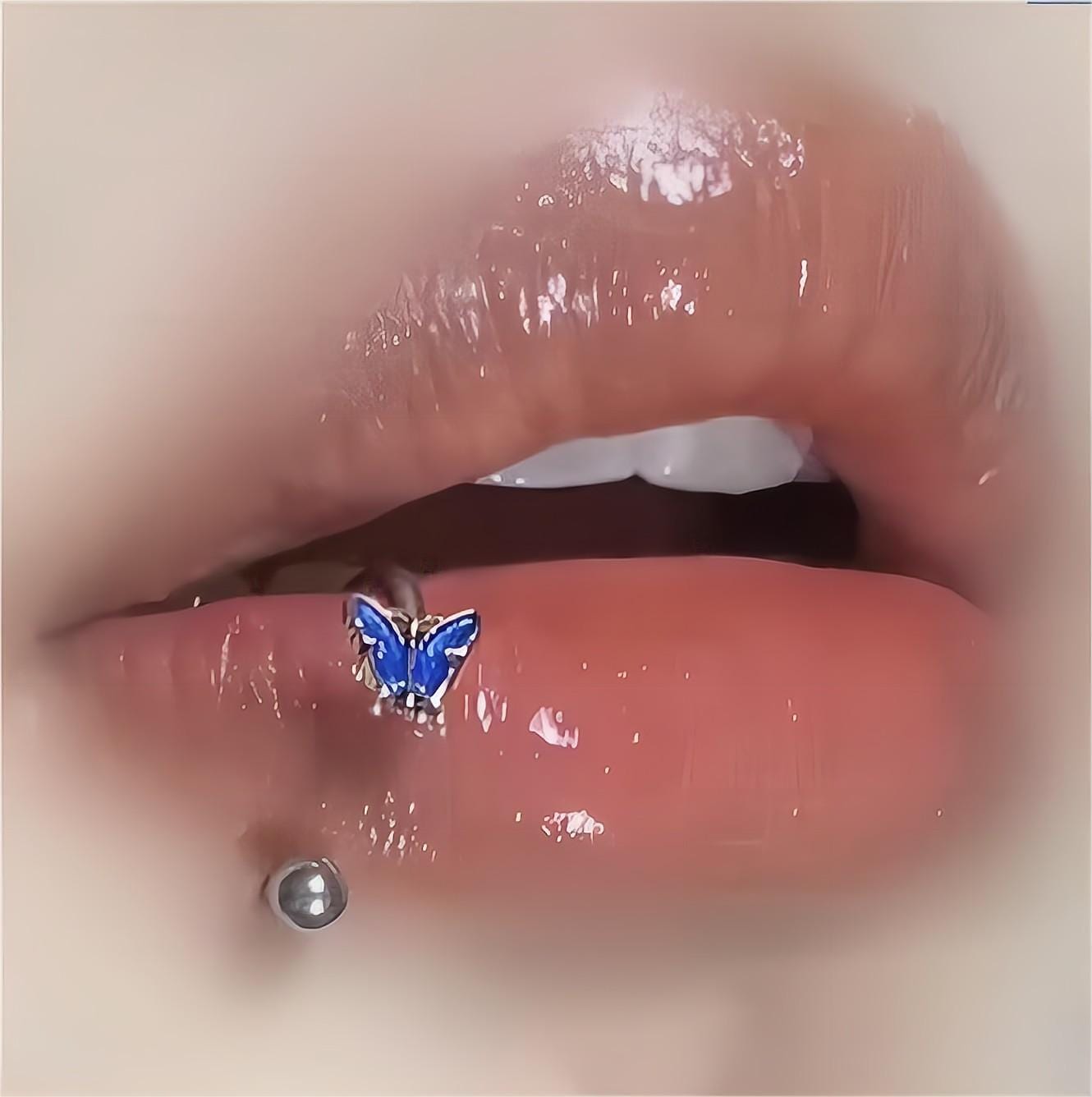 Stahl Bunter Schmetterling Piercing Lippenring