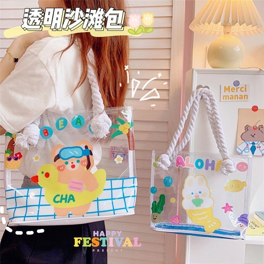Transparent Kawaii Beach Bag - baby bun, bag, bags, beach, beach bags