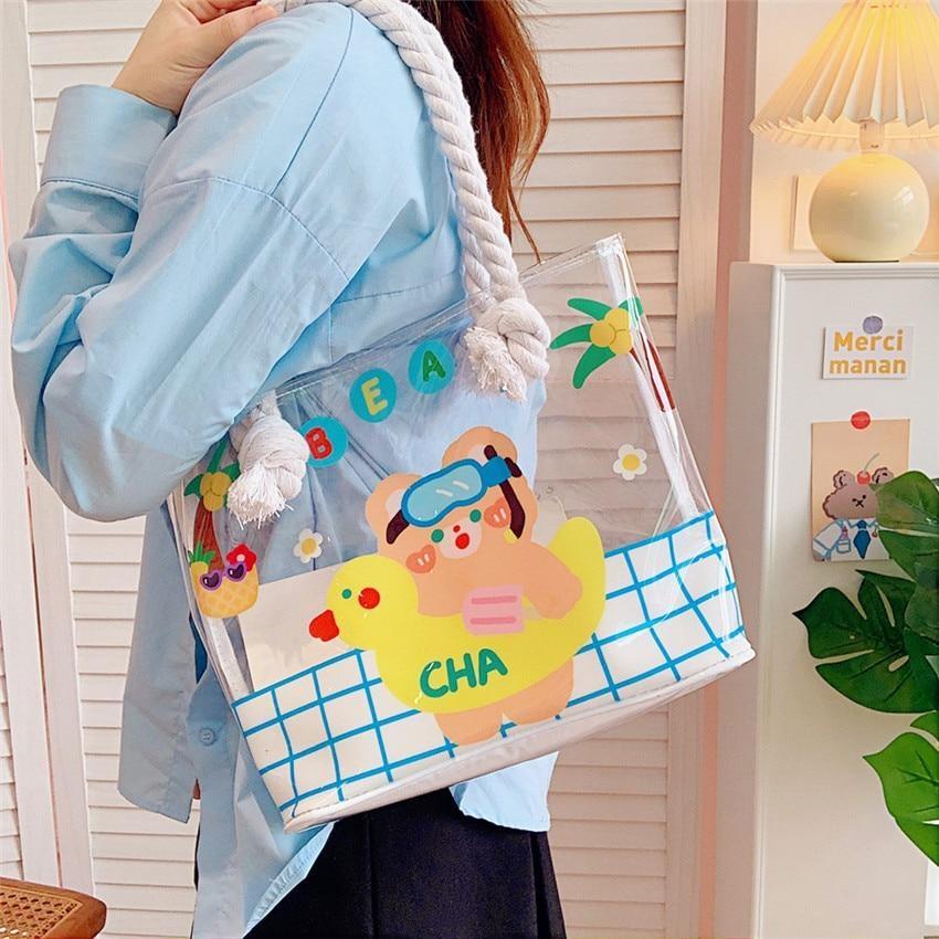 Transparent Kawaii Beach Bag - baby bun, bag, bags, beach, beach bags