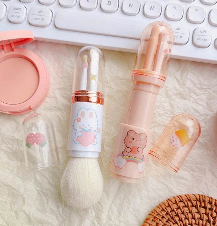 Travel Makeup Brush Set (4 in 1) - White - blush brush, make up brushes, makeup, makeup brushes