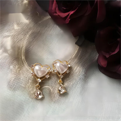 Trendy Rhinestone Pearl Heart Earrings