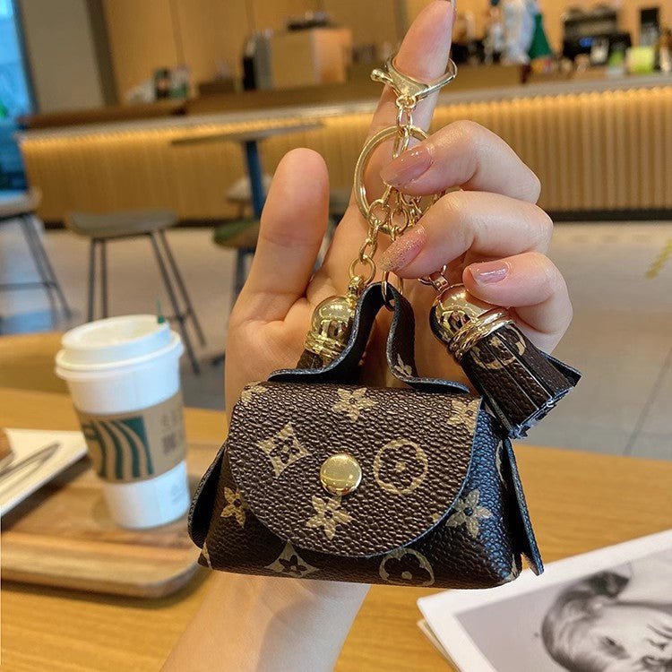 Purse Plaid Trendy Leather Mini Coin Bag Keychain Flower Tassel