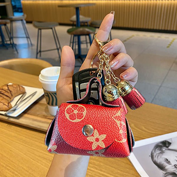 Purse Plaid Trendy Leather Mini Coin Bag Keychain Flower Tassel