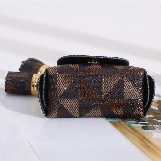 Purse Plaid Trendy Leather Mini Coin Bag Keychain Flower Tassel