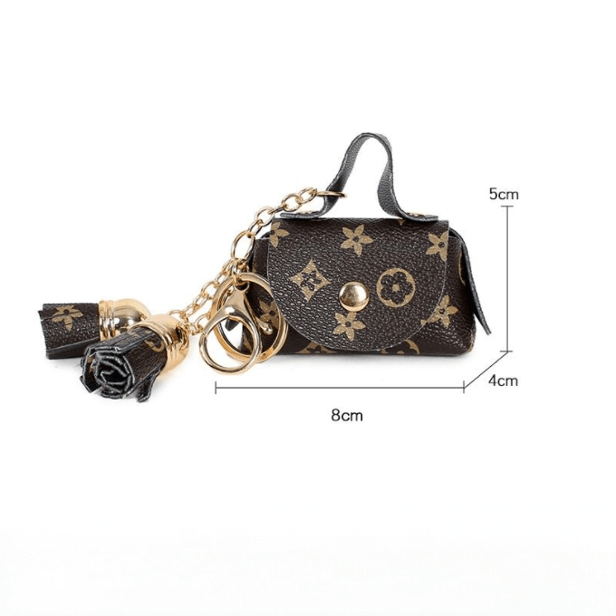 Purse Plaid Trendy Leather Mini Coin Bag Keychain Flower Tassel