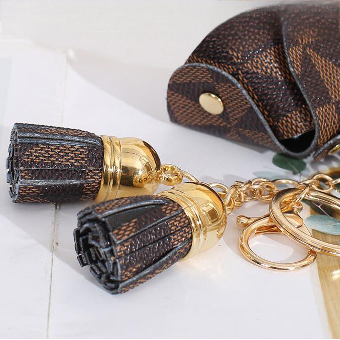 Purse Plaid Trendy Leather Mini Coin Bag Keychain Flower Tassel