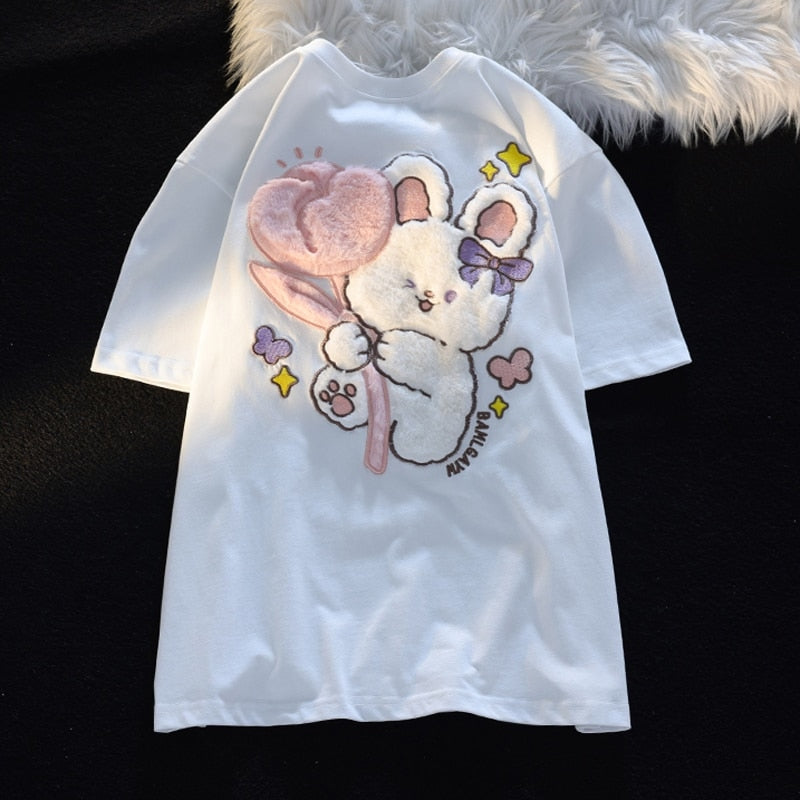 Tulip bunny fluffy tee - bunnies - bunny - rabbits - flowers - rabbit