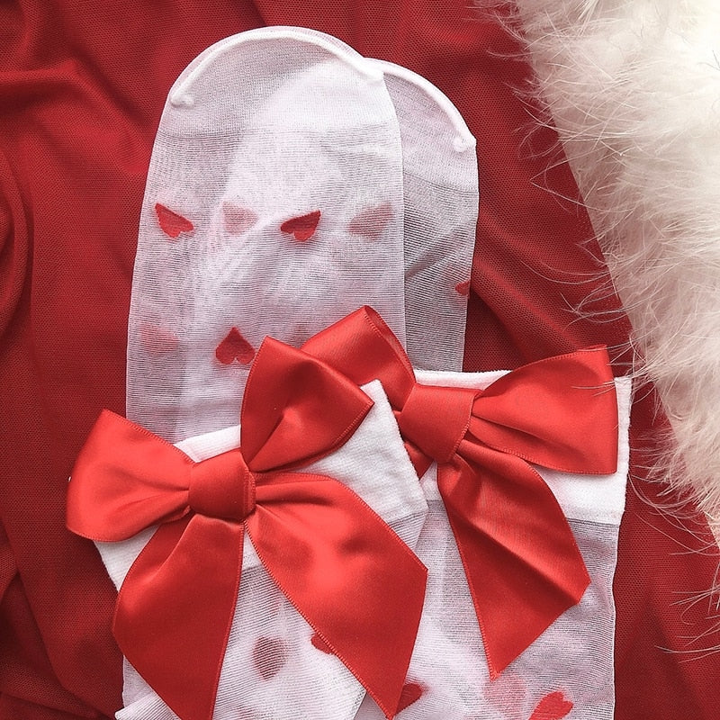 My Valentine Stockings - bow, bows, hearts, lovecore, red