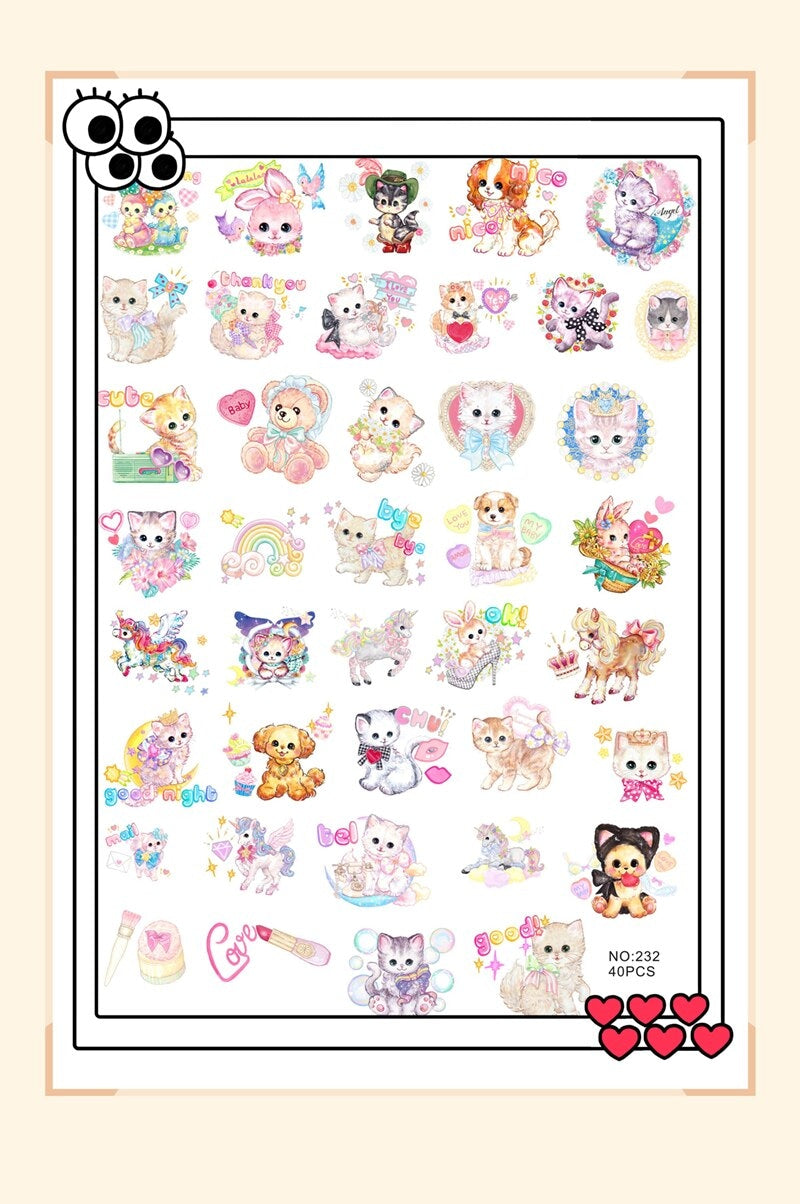 Vintage Animal Sticker Collection - dogs, kitsch, kitten, retro, stickers Kawaii Babe