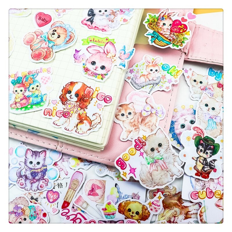 Vintage Animal Sticker Collection - dogs, kitsch, kitten, retro, stickers Kawaii Babe