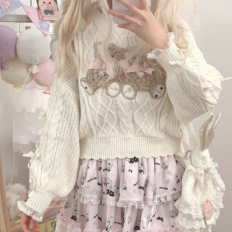 Vintage Teddy Knit Crewneck - bears, cardigan, knit, knitted, knitwear Kawaii Babe