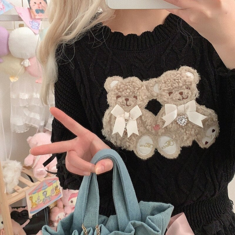 Vintage Teddy Knit Crewneck - bears, cardigan, knit, knitted, knitwear Kawaii Babe