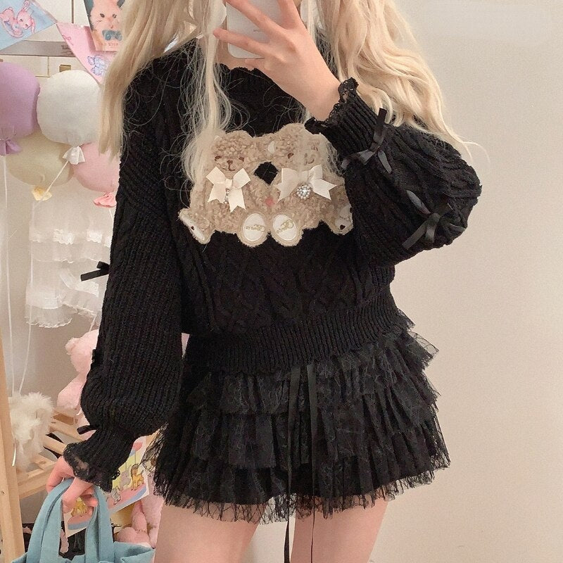 Vintage Teddy Knit Crewneck - bears, cardigan, knit, knitted, knitwear Kawaii Babe