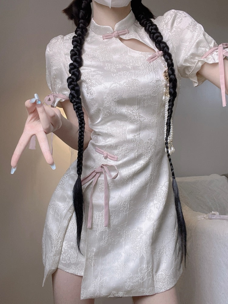 White Cheongsam Dress - cheongsam, chinese, dresses, japanese, oriental Kawaii Babe