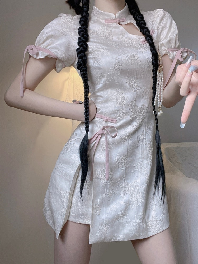 White Cheongsam Dress - cheongsam, chinese, dresses, japanese, oriental Kawaii Babe