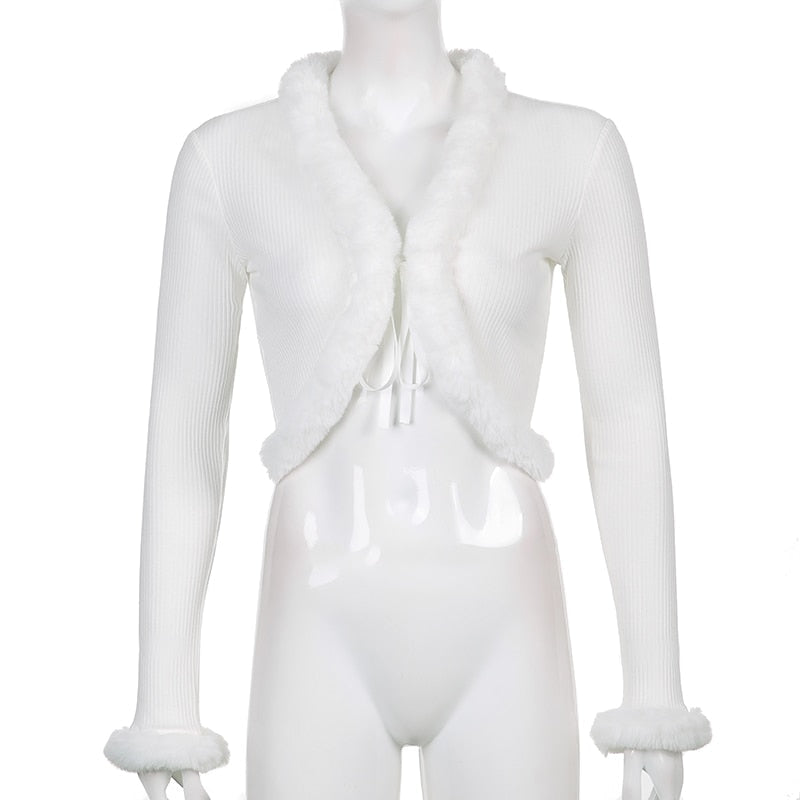 White Fur Trim Cardigan - cardigan, cardigans, coquette, dollette, fae Kawaii Babe