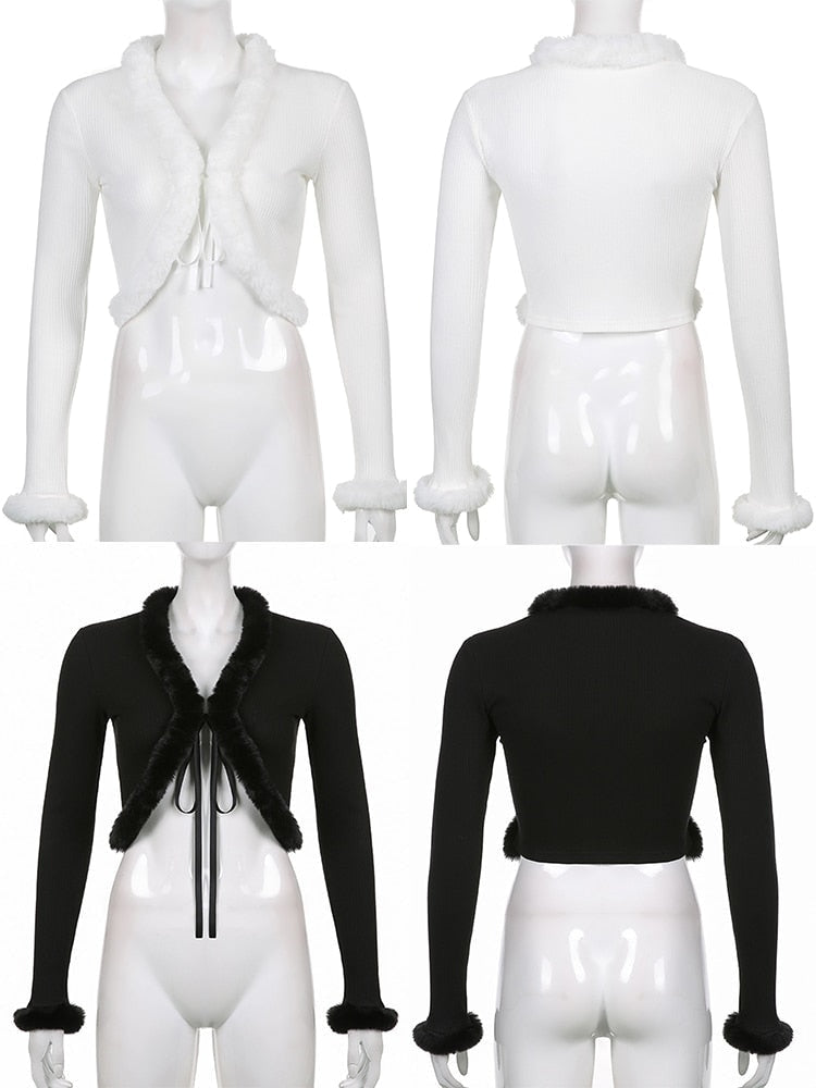 White Fur Trim Cardigan - cardigan, cardigans, coquette, dollette, fae Kawaii Babe