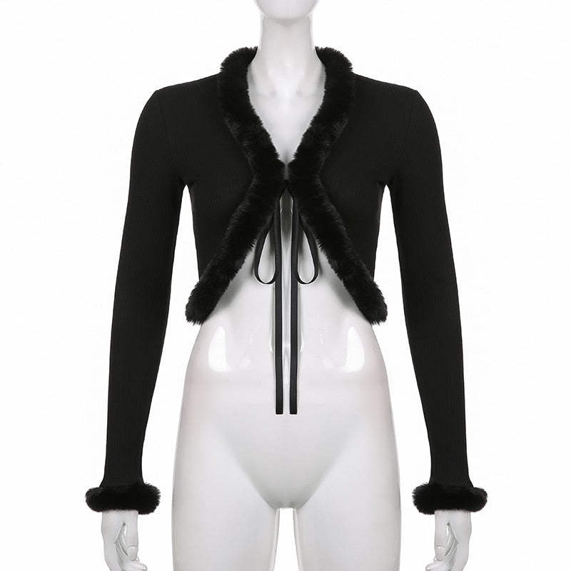 White Fur Trim Cardigan - cardigan, cardigans, coquette, dollette, fae Kawaii Babe