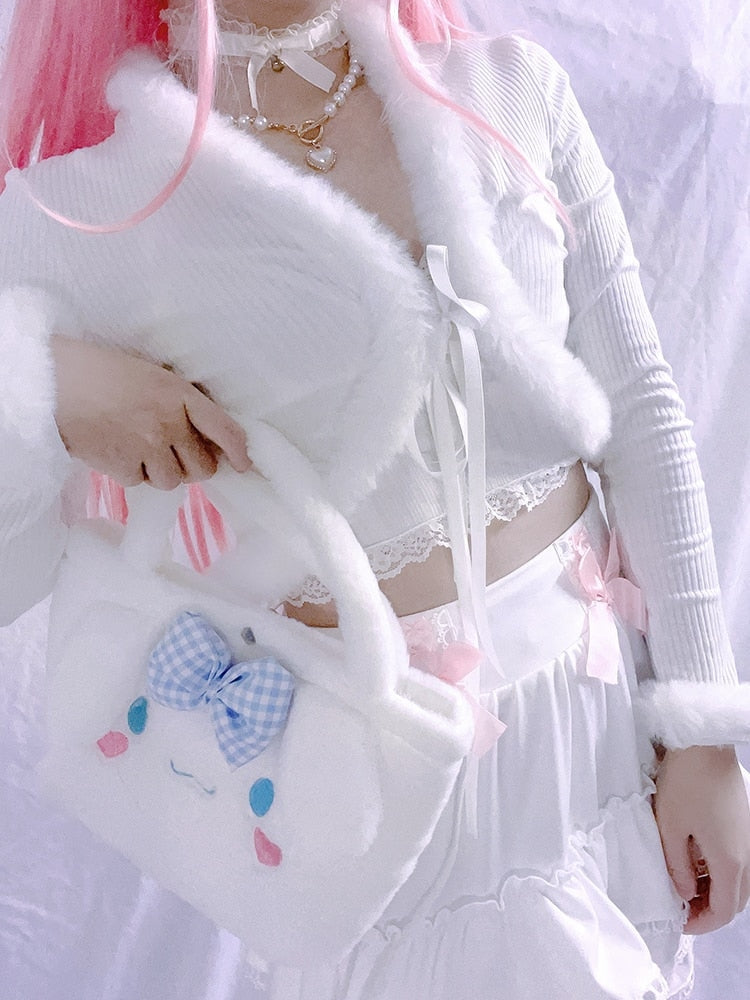 White Fur Trim Cardigan - cardigan, cardigans, coquette, dollette, fae Kawaii Babe