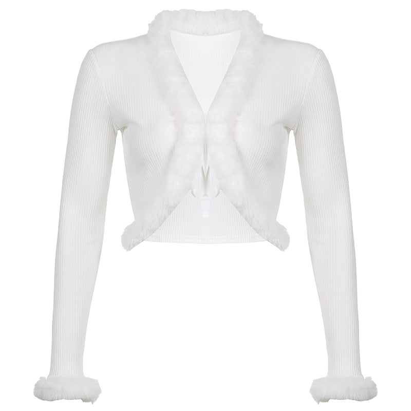 White Fur Trim Cardigan - cardigan, cardigans, coquette, dollette, fae Kawaii Babe