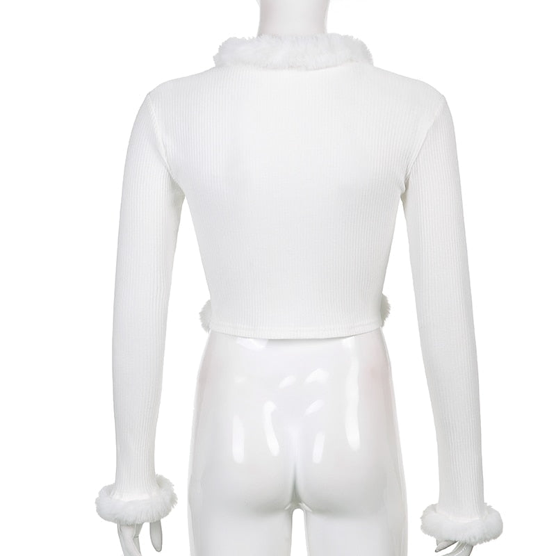 White Fur Trim Cardigan - cardigan, cardigans, coquette, dollette, fae Kawaii Babe