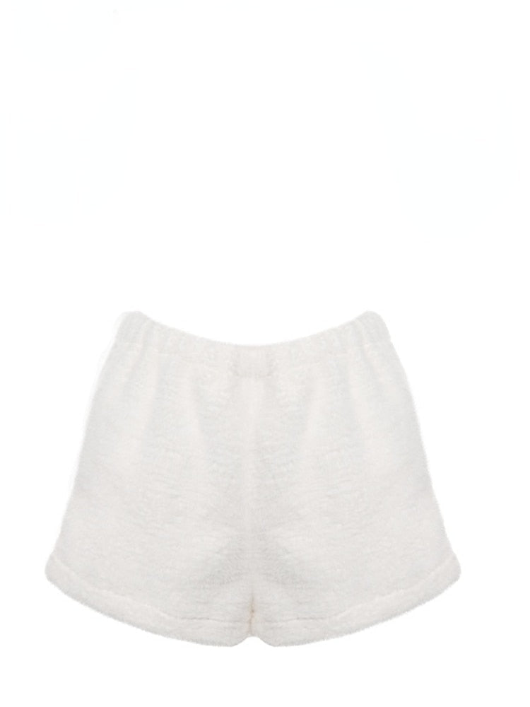 White Fuzzy Valentine Set - hooded, hoodies, outfit, short shorts, sweaters Kawaii Babe