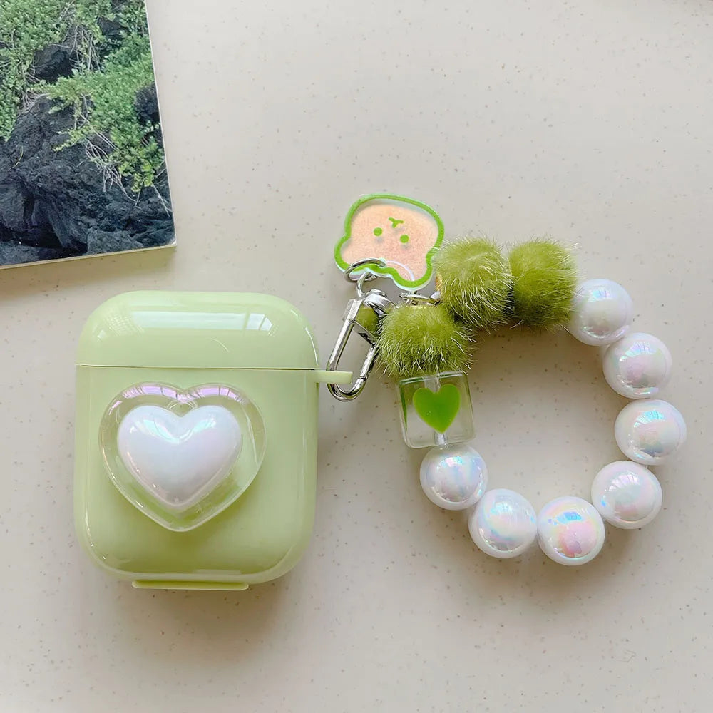 White heart airpods case and chain - airpod - case - airpods - hearts - iphone