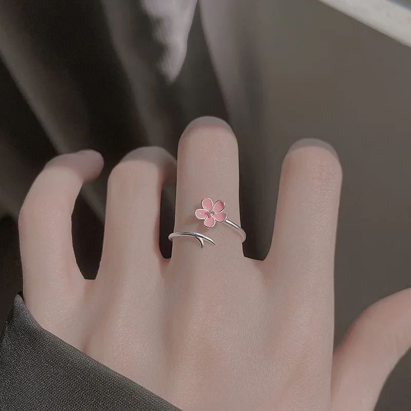 Kawaii white rose spiral fairycore rhinestone ring