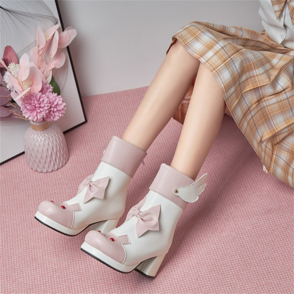 Winged Bunny Booties - anime, anke booties, ankle boots