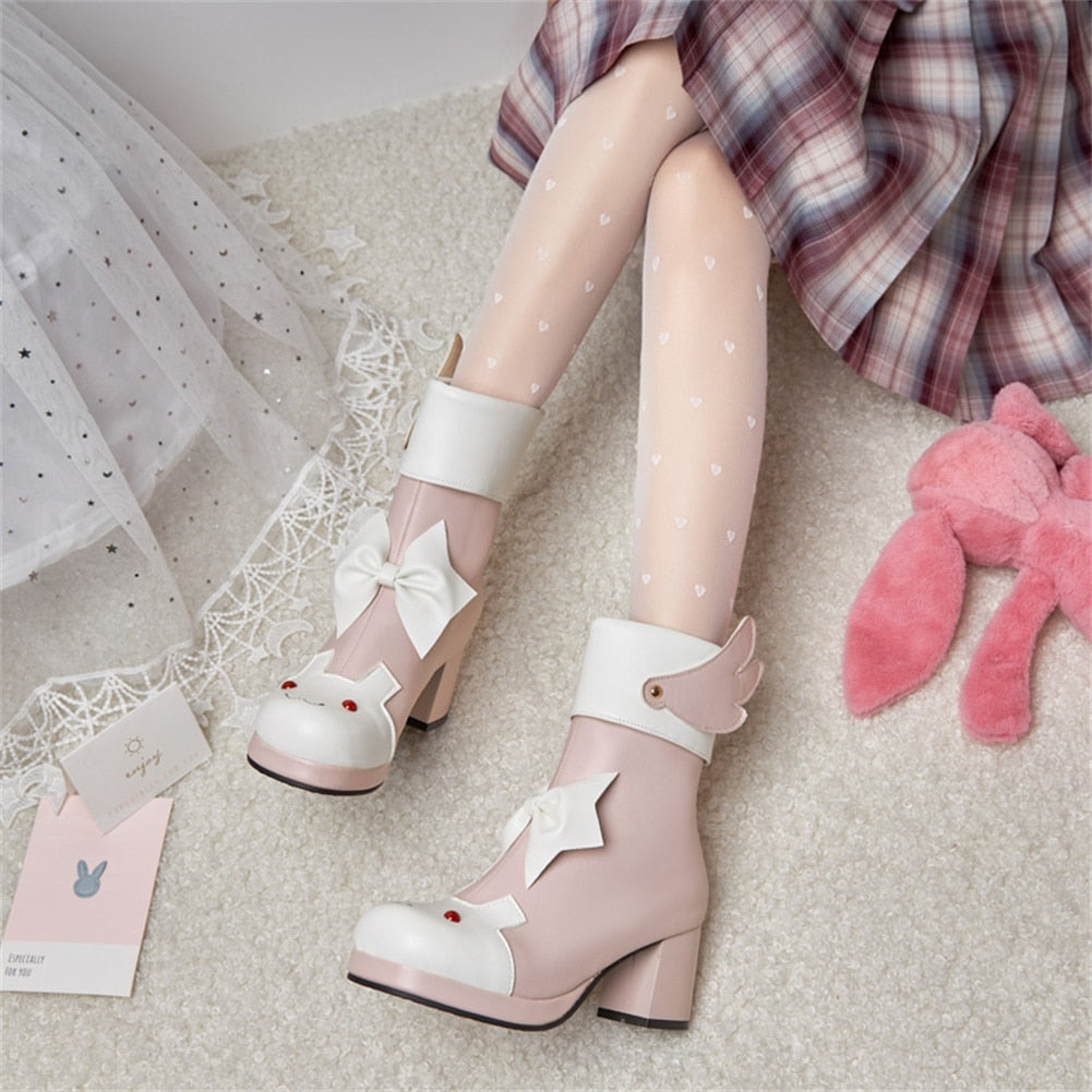 Winged Bunny Booties - anime, anke booties, ankle boots