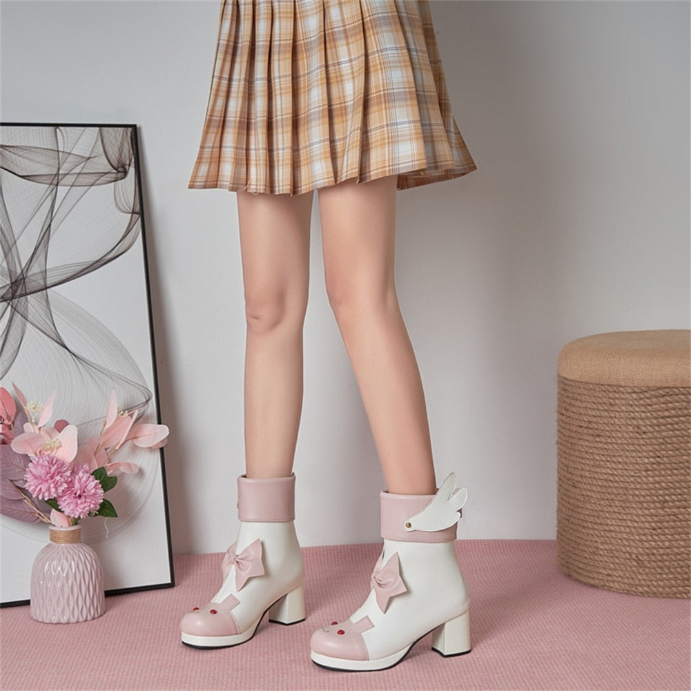 Winged Bunny Booties - anime, anke booties, ankle boots