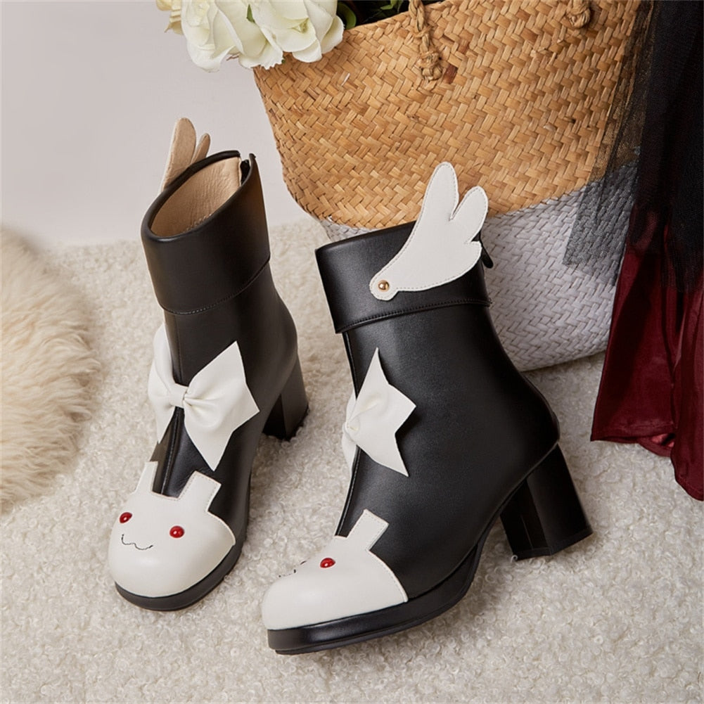 Winged Bunny Booties - anime, anke booties, ankle boots