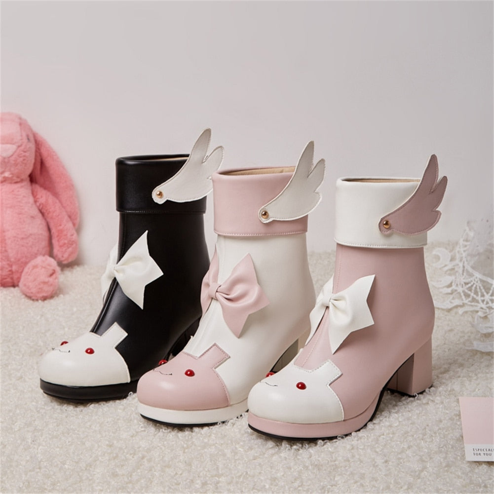 Winged Bunny Booties - anime, anke booties, ankle boots