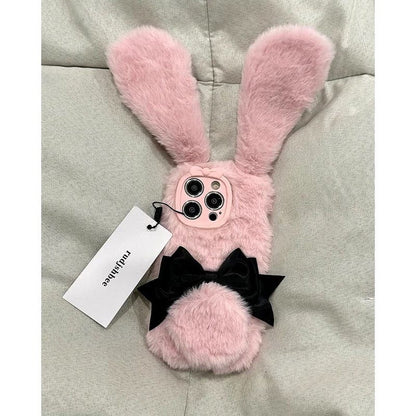 Y2K Bowknot Pink Bunny Plush iPhone Case