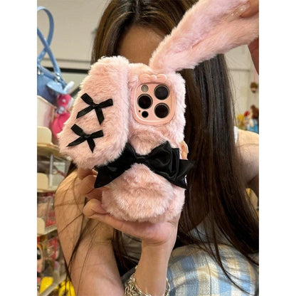 Y2K Bowknot Pink Bunny Plush iPhone Case