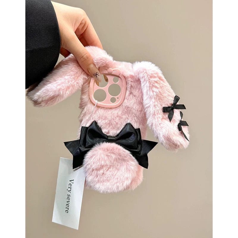 Y2K Bowknot Pink Bunny Plush iPhone Case