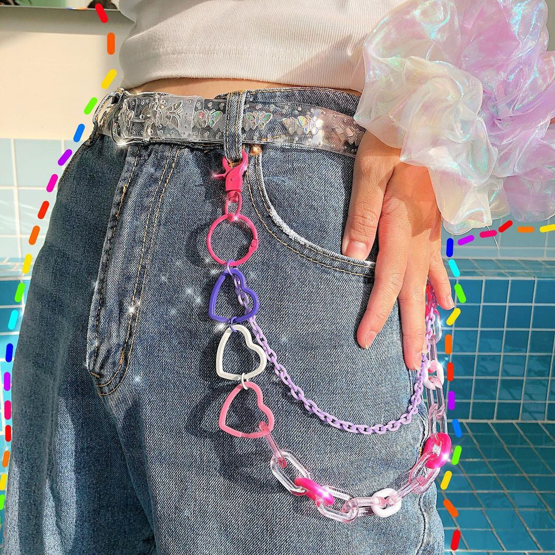 Kawaii y2k candycore hearts pastels & bright colors belt chain