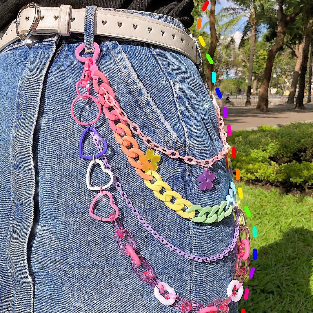 Kawaii y2k candycore hearts pastels & bright colors belt chain