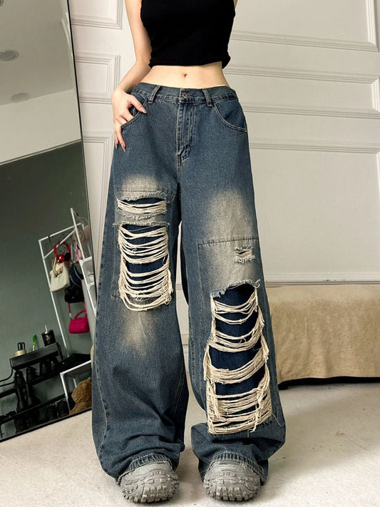 Y2k destroyed oversized jeans - denim - jeans - kawaii - pants - y2k