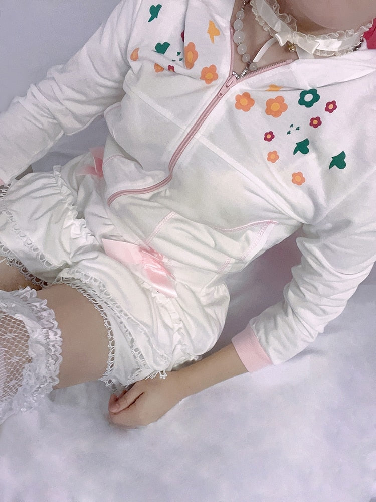 Y2K Floral Zip Up Jacket - 1990s, 90s, flowers, sweat shirts, sweaters Kawaii Babe