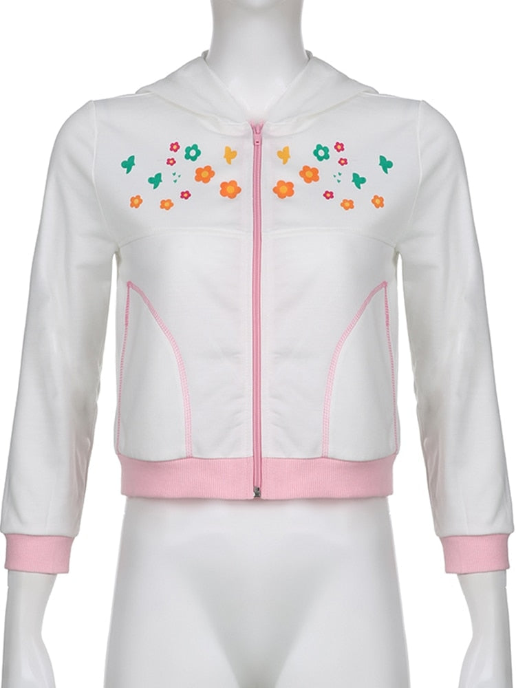 Y2K Floral Zip Up Jacket - 1990s, 90s, flowers, sweat shirts, sweaters Kawaii Babe