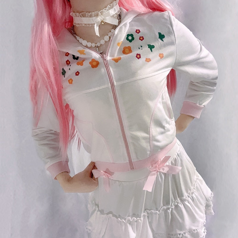 Y2K Floral Zip Up Jacket - 1990s, 90s, flowers, sweat shirts, sweaters Kawaii Babe