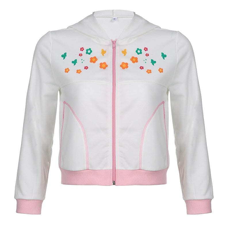 Y2K Floral Zip Up Jacket - 1990s, 90s, flowers, sweat shirts, sweaters Kawaii Babe