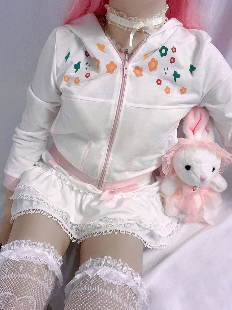 Y2K Floral Zip Up Jacket - 1990s, 90s, flowers, sweat shirts, sweaters Kawaii Babe