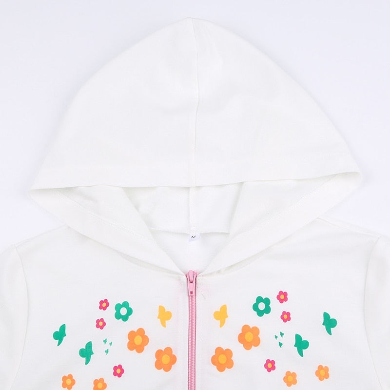 Y2K Floral Zip Up Jacket - 1990s, 90s, flowers, sweat shirts, sweaters Kawaii Babe