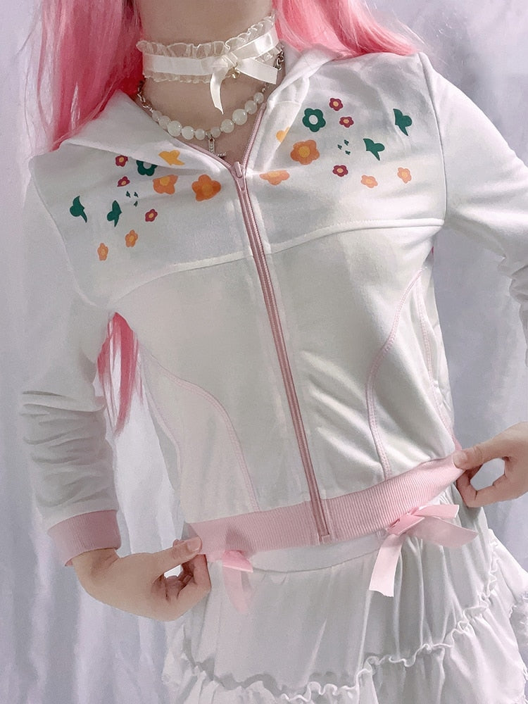 Y2K Floral Zip Up Jacket - 1990s, 90s, flowers, sweat shirts, sweaters Kawaii Babe