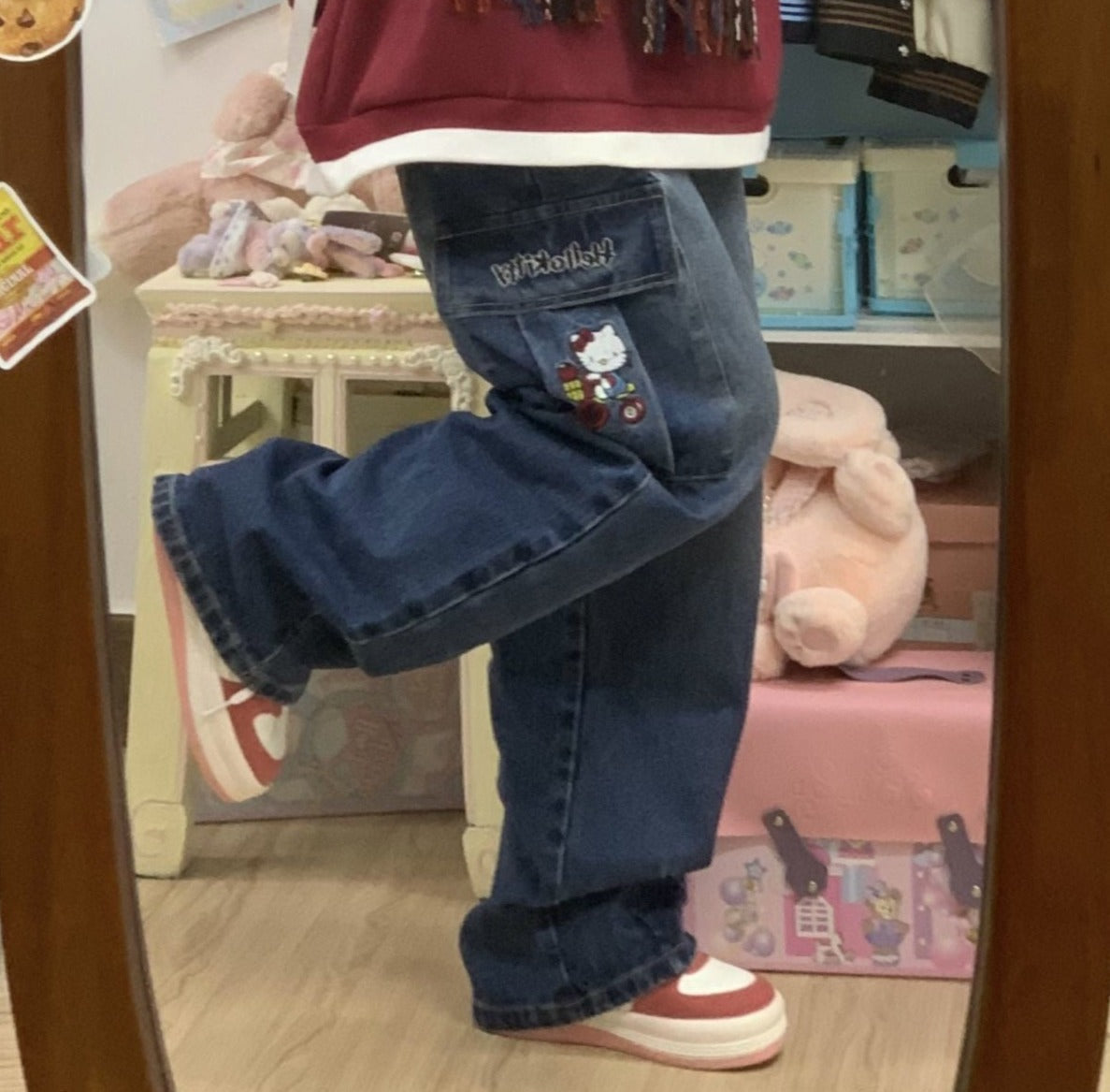 Y2k kitten baggy denim jeans - denim - hello kitty - jeans - kawaii - babe