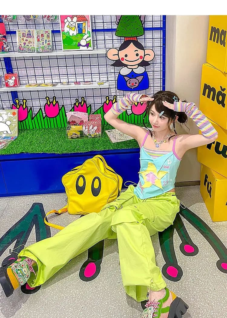 Kawaii y2k star girl pastel colorful asymmetrical tank top shirt